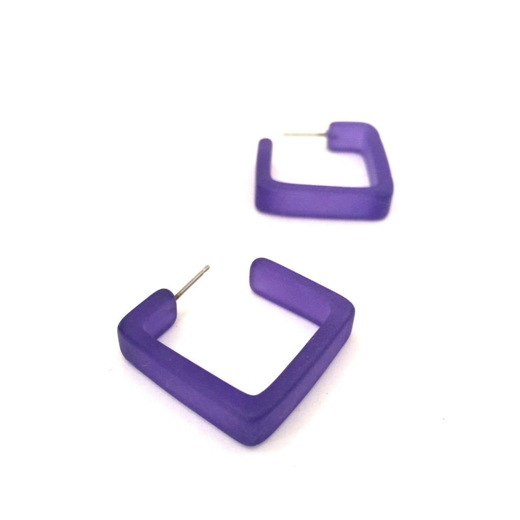 Cobalt Blue Square Frosted Lucite Hoop Earrings 18$